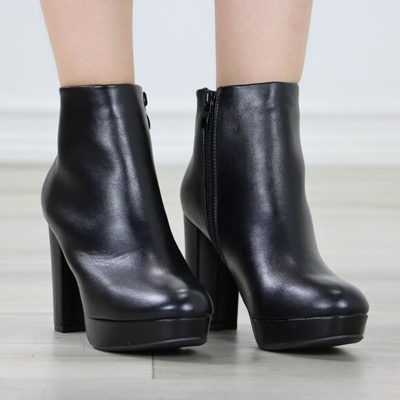 Womens Chunky Platform High Heeled Bootie Zip Up Black Ankle Boots Block Heel - Picture 11 of 15